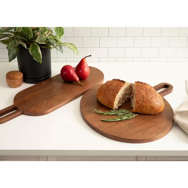imageKate and Laurel Staven Transitional TwoPiece Serving Boards Set 7 x 22 and 14 x 18 Walnut Brown Modern FoodSafe Charcuterie Boards from Solid Mango Wood for Use as Kitchen Countertop Decor