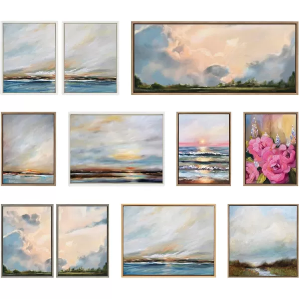 imageKate and Laurel Sylvie Carolina Sunset Diptych Framed Canvas Wall Art Set by Mary Sparrow 2 piece 18x24 Gold Natural Beach Landscape Art Set for Home Wall DcorGold