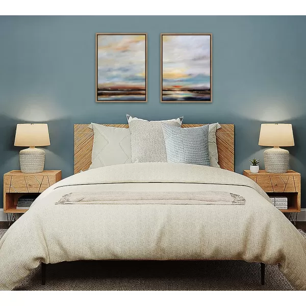 imageKate and Laurel Sylvie Carolina Sunset Diptych Framed Canvas Wall Art Set by Mary Sparrow 2 piece 18x24 Gold Natural Beach Landscape Art Set for Home Wall DcorGold