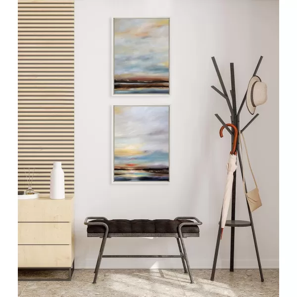 imageKate and Laurel Sylvie Carolina Sunset Diptych Framed Canvas Wall Art Set by Mary Sparrow 2 piece 18x24 Gold Natural Beach Landscape Art Set for Home Wall DcorWhite