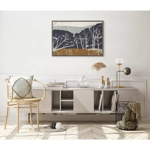 imageKate and Laurel Sylvie Daily Walk Marsh Horizontal Framed Canvas Wall Art by Hannah Beisang 23x33 Gray Unique Abstract Natural Art for Wall