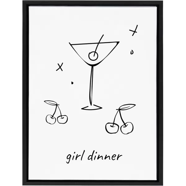 imageKate and Laurel Sylvie Girl Dinner Framed Canvas Wall Art by Honey Island Studio 18x24 Bright Gold Cute Martini Glass Art for WallBlack