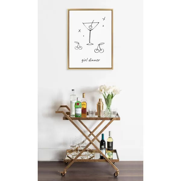 imageKate and Laurel Sylvie Girl Dinner Framed Canvas Wall Art by Honey Island Studio 18x24 Bright Gold Cute Martini Glass Art for WallBright Gold