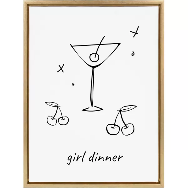 imageKate and Laurel Sylvie Girl Dinner Framed Canvas Wall Art by Honey Island Studio 18x24 Bright Gold Cute Martini Glass Art for WallBright Gold