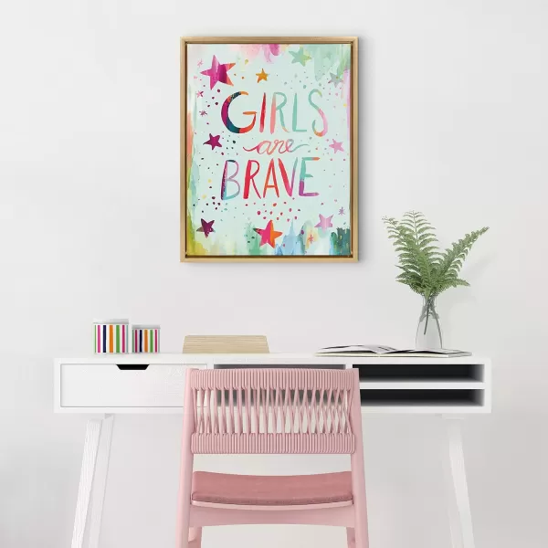 imageKate and Laurel Sylvie Girls are Brave Framed Canvas Wall Art by Jessi Raulet of Ettavee 18x24 Gold Inspirational Wall Decor