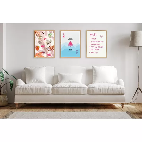 imageKate and Laurel Sylvie House Rules Framed Canvas Wall Art by Honey Island Studio 18x24 Natural Cute Pink House Rules Art for WallBright Gold