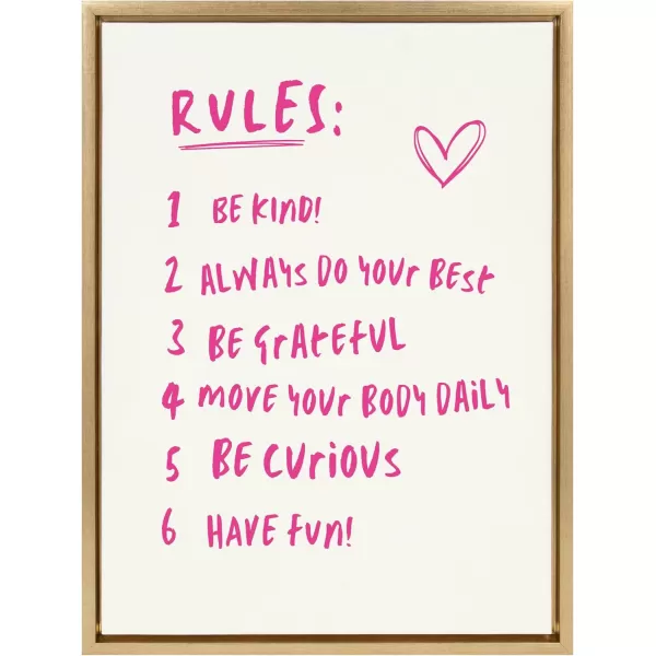 imageKate and Laurel Sylvie House Rules Framed Canvas Wall Art by Honey Island Studio 18x24 Natural Cute Pink House Rules Art for WallBright Gold