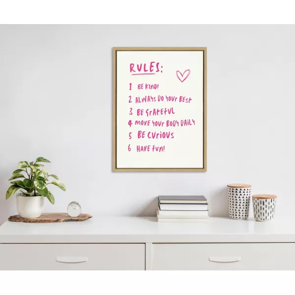 imageKate and Laurel Sylvie House Rules Framed Canvas Wall Art by Honey Island Studio 18x24 Natural Cute Pink House Rules Art for WallNatural