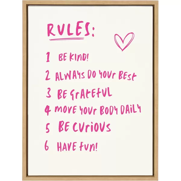 imageKate and Laurel Sylvie House Rules Framed Canvas Wall Art by Honey Island Studio 18x24 Natural Cute Pink House Rules Art for WallNatural