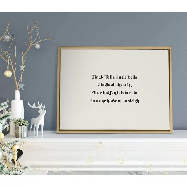 imageKate and Laurel Sylvie Jingle Bells Jingle Bells Framed Canvas Wall Art by The Creative Bunch Studio 18x24 Gold Decorative Minimalist Holiday Art for Wall