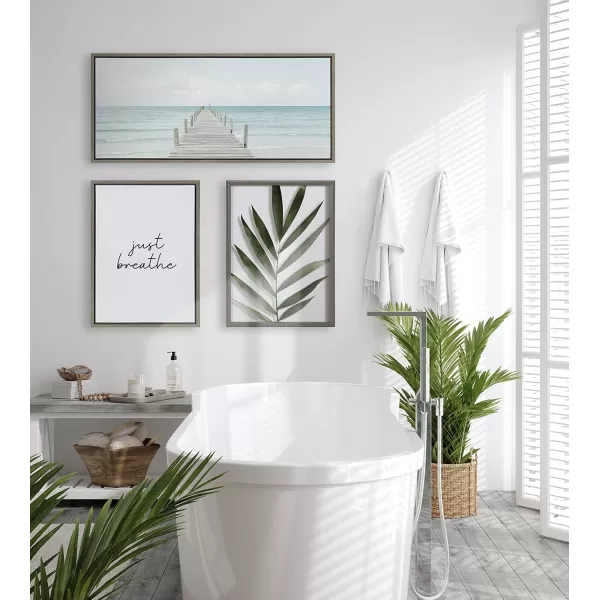 imageKate and Laurel Sylvie Just Breathe Black and White Framed Canvas Wall Art by The Creative Bunch Studio 18x24 Gold Simple Motivational Art Self Care Wall DcorGray