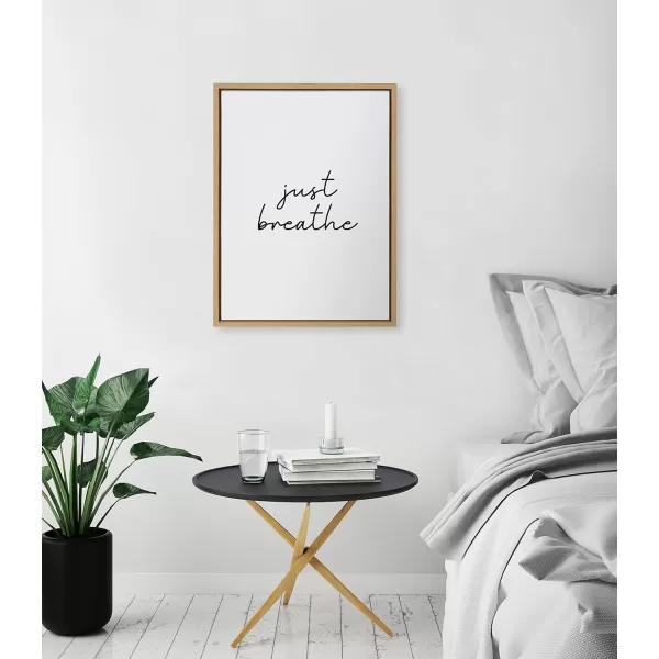 imageKate and Laurel Sylvie Just Breathe Black and White Framed Canvas Wall Art by The Creative Bunch Studio 18x24 Gold Simple Motivational Art Self Care Wall DcorNatural
