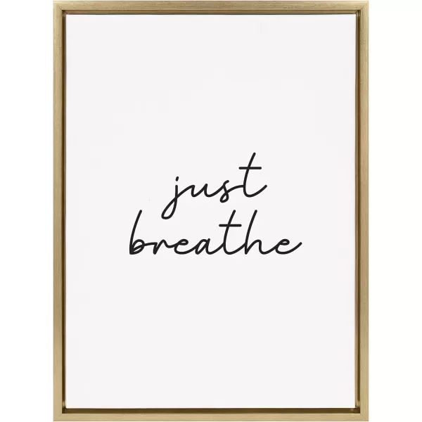 imageKate and Laurel Sylvie Just Breathe Black and White Framed Canvas Wall Art by The Creative Bunch Studio 18x24 Gold Simple Motivational Art Self Care Wall DcorGold