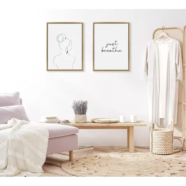 imageKate and Laurel Sylvie Just Breathe Black and White Framed Canvas Wall Art by The Creative Bunch Studio 18x24 Gold Simple Motivational Art Self Care Wall DcorGold
