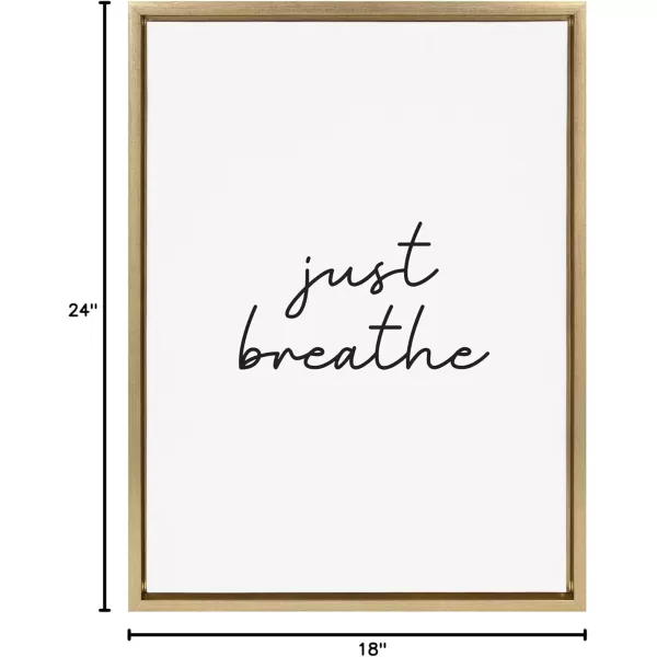 imageKate and Laurel Sylvie Just Breathe Black and White Framed Canvas Wall Art by The Creative Bunch Studio 18x24 Gold Simple Motivational Art Self Care Wall DcorGold