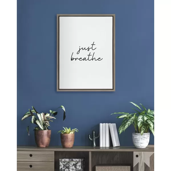 imageKate and Laurel Sylvie Just Breathe Black and White Framed Canvas Wall Art by The Creative Bunch Studio 18x24 Gold Simple Motivational Art Self Care Wall DcorGray