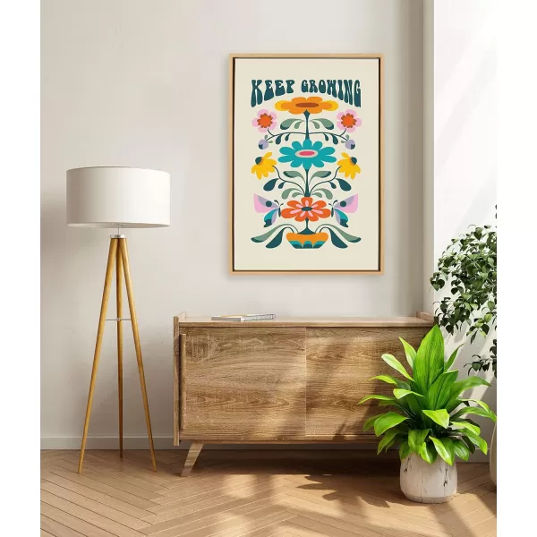 imageKate and Laurel Sylvie Keep Growing Framed Canvas Wall Art by Rachel Lee of My Dream Wall 23x33 Natural Decorative Inspirational Floral Art for Wall