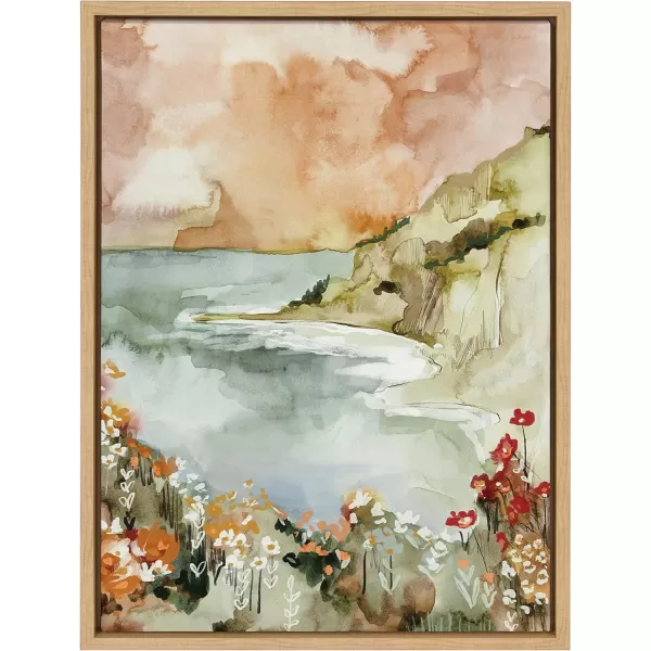 imageKate and Laurel Sylvie Landscape 04 Framed Canvas Wall Art by Annie Quigley 18x24 White Soft Watercolor Nature Landscape with Lake Art for Wall DcorNatural