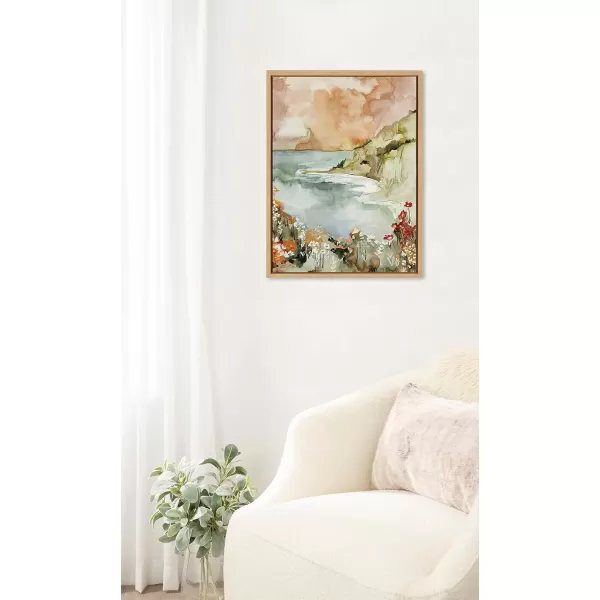 imageKate and Laurel Sylvie Landscape 04 Framed Canvas Wall Art by Annie Quigley 18x24 White Soft Watercolor Nature Landscape with Lake Art for Wall DcorNatural
