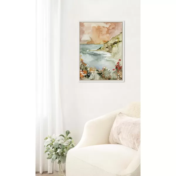 imageKate and Laurel Sylvie Landscape 04 Framed Canvas Wall Art by Annie Quigley 18x24 White Soft Watercolor Nature Landscape with Lake Art for Wall DcorWhite