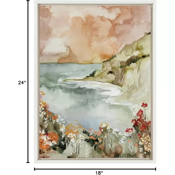 imageKate and Laurel Sylvie Landscape 04 Framed Canvas Wall Art by Annie Quigley 18x24 White Soft Watercolor Nature Landscape with Lake Art for Wall DcorWhite