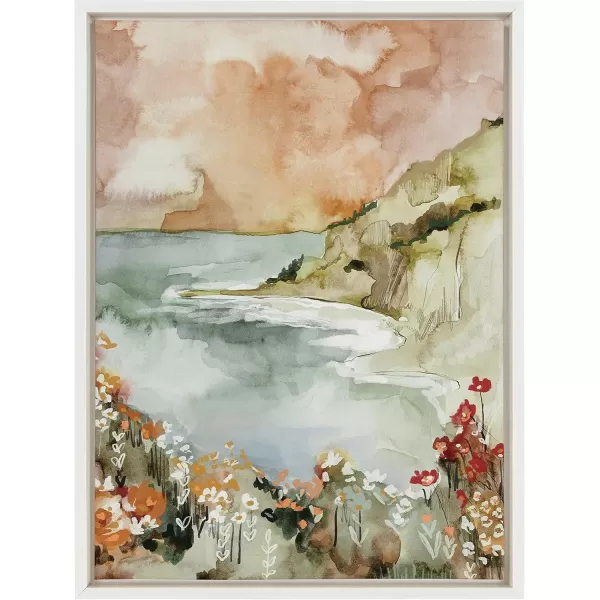 imageKate and Laurel Sylvie Landscape 04 Framed Canvas Wall Art by Annie Quigley 18x24 White Soft Watercolor Nature Landscape with Lake Art for Wall DcorWhite