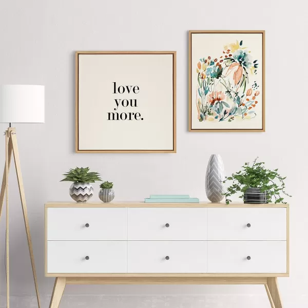 imageKate and Laurel Sylvie Love You More Framed Linen Textured Canvas Wall Art by Maggie Price of Hunt and Gather Goods 24x24 Natural Adorable Romantic Art for Wall