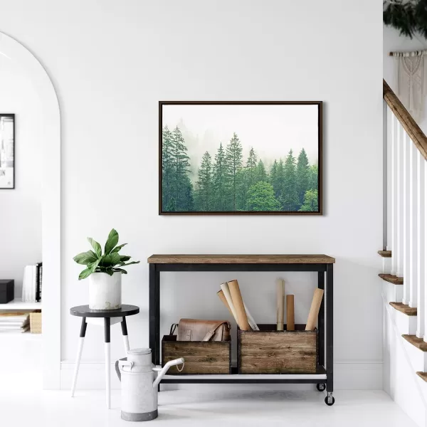 imageKate and Laurel Sylvie Lush Green Forest on a Foggy Day Framed Canvas Wall Art by The Creative Bunch Studio 23x33 Brown Mystifying Nature Art for WallBrown