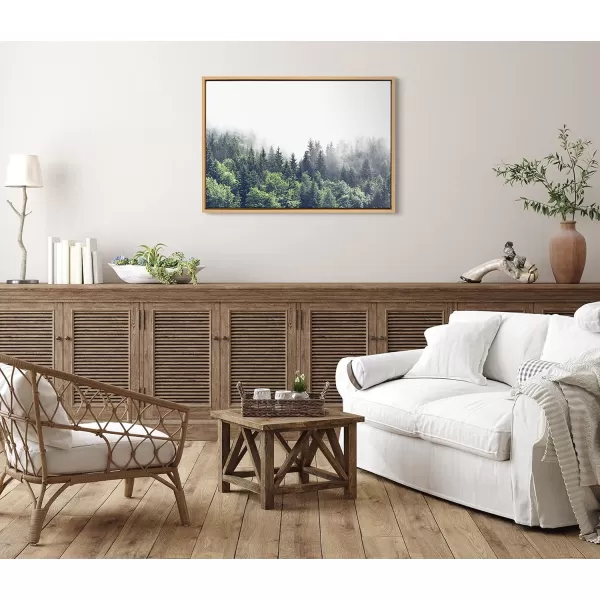 imageKate and Laurel Sylvie Lush Green Forest on a Foggy Day Framed Canvas Wall Art by The Creative Bunch Studio 23x33 Brown Mystifying Nature Art for WallNatural