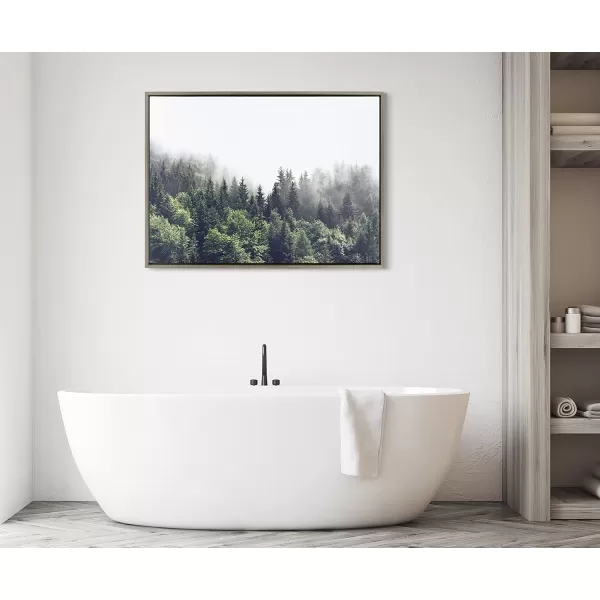 imageKate and Laurel Sylvie Lush Green Forest on a Foggy Day Framed Canvas Wall Art by The Creative Bunch Studio 23x33 Brown Mystifying Nature Art for WallGray