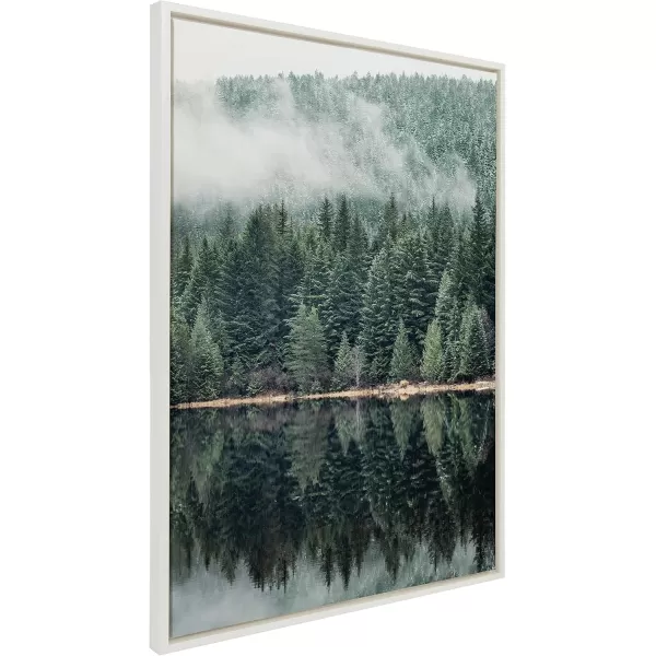 imageKate and Laurel Sylvie Misty Forest Framed Canvas Wall Art by Emiko and Mark Franzen of F2Images 18x40 Natural Smoky Forest Mountain Photograph Art for WallWhite