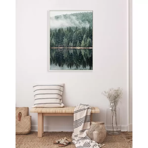 imageKate and Laurel Sylvie Misty Forest Framed Canvas Wall Art by Emiko and Mark Franzen of F2Images 18x40 Natural Smoky Forest Mountain Photograph Art for WallWhite
