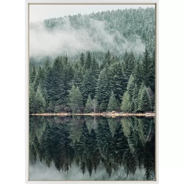 imageKate and Laurel Sylvie Misty Forest Framed Canvas Wall Art by Emiko and Mark Franzen of F2Images 18x40 Natural Smoky Forest Mountain Photograph Art for WallWhite