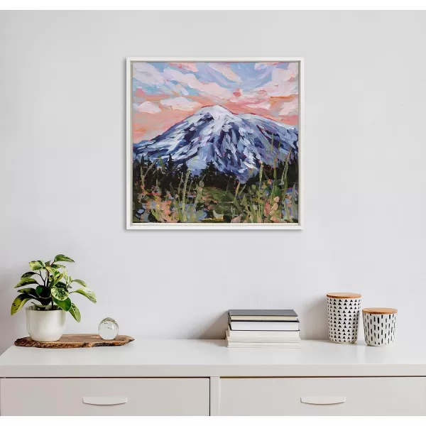imageKate and Laurel Sylvie Mount Rainier Framed Canvas Wall Art by Emily Kenney 22x22 White Colorful Landscape Art