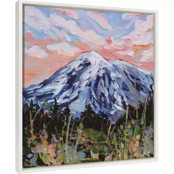 imageKate and Laurel Sylvie Mount Rainier Framed Canvas Wall Art by Emily Kenney 22x22 White Colorful Landscape Art