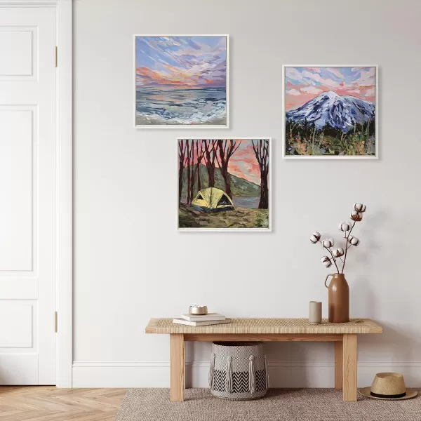 imageKate and Laurel Sylvie Mount Rainier Framed Canvas Wall Art by Emily Kenney 22x22 White Colorful Landscape Art