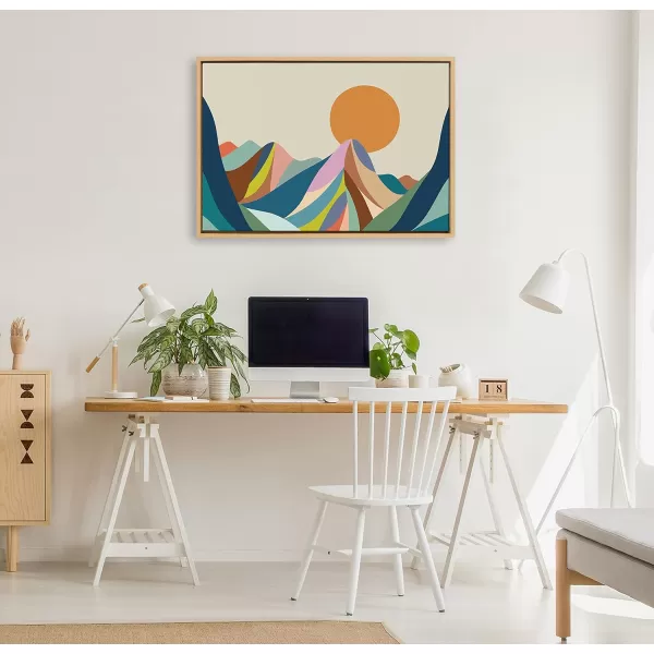 imageKate and Laurel Sylvie Mountains Crop Framed Canvas Wall Art by Rachel Lee of My Dream Wall 18x40 Brown Midcentury Modern Abstract LandscapeNatural