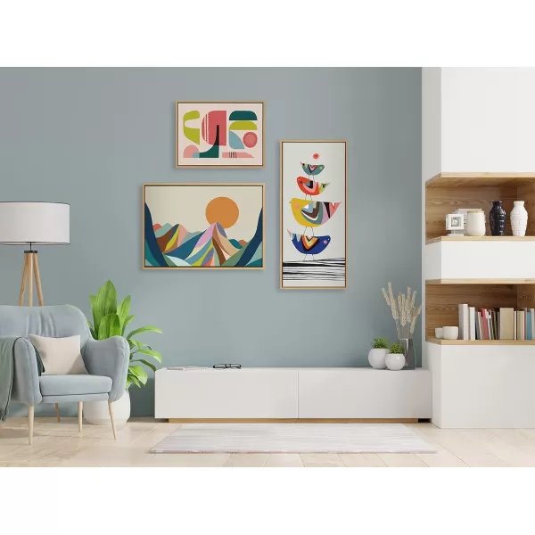 imageKate and Laurel Sylvie Mountains Crop Framed Canvas Wall Art by Rachel Lee of My Dream Wall 18x40 Brown Midcentury Modern Abstract LandscapeNatural