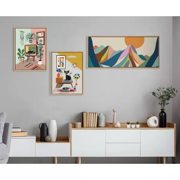 imageKate and Laurel Sylvie Mountains Crop Framed Canvas Wall Art by Rachel Lee of My Dream Wall 18x40 Brown Midcentury Modern Abstract LandscapeNatural