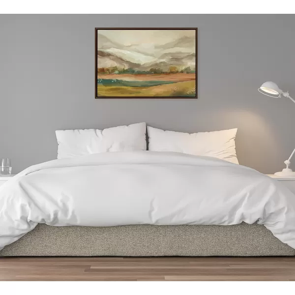imageKate and Laurel Sylvie Mountainscape Framed Canvas Wall Art by Annie Quigley 23x33 Brown Watercolor Mountain Art for WallBrown