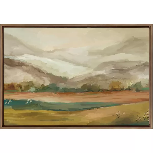 imageKate and Laurel Sylvie Mountainscape Framed Canvas Wall Art by Annie Quigley 23x33 Brown Watercolor Mountain Art for WallGold