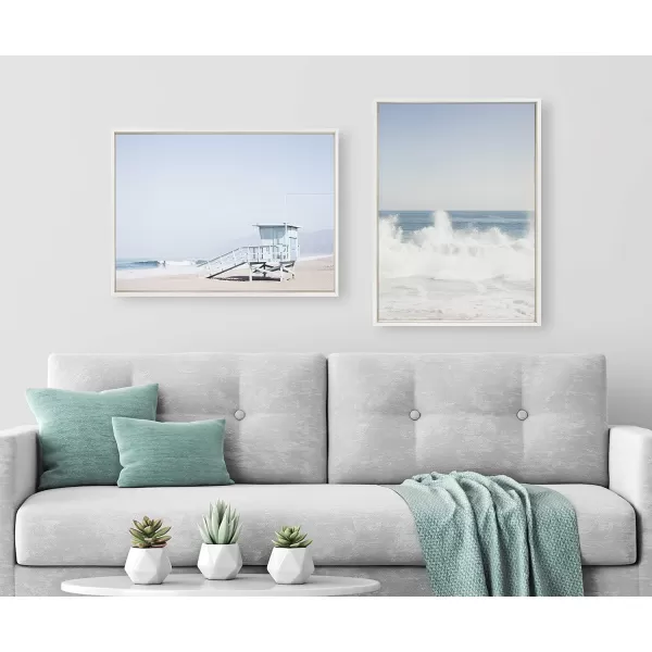 imageKate and Laurel Sylvie Pale Blue Tower Framed Canvas Wall Art by Caroline Mint 23x33 White Chic Coastal Wall DecorWhite