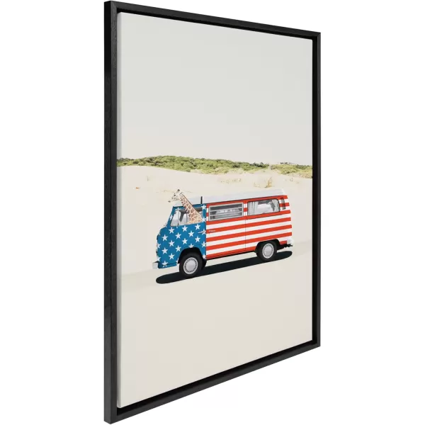 imageKate and Laurel Sylvie USA Retro Beach Van Framed Canvas Wall Art by July Art Prints 23x33 Natural Coastal Fourth of July Decor for WallBlack