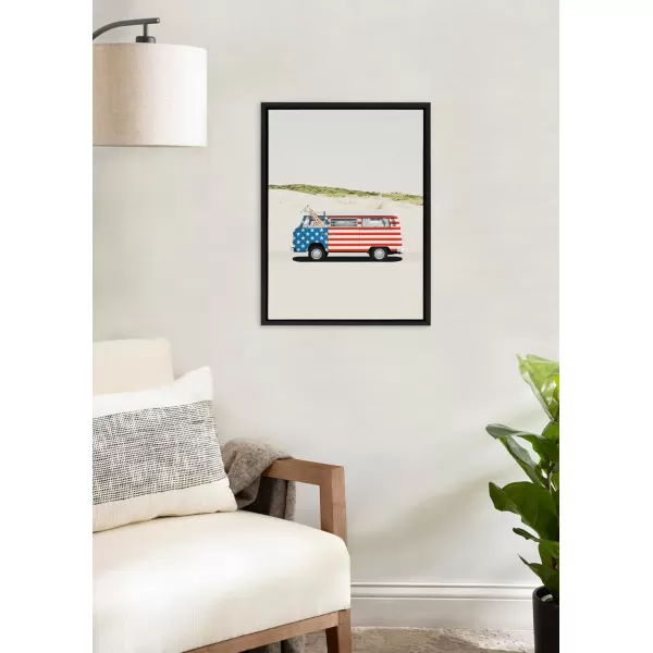 imageKate and Laurel Sylvie USA Retro Beach Van Framed Canvas Wall Art by July Art Prints 23x33 Natural Coastal Fourth of July Decor for WallBlack