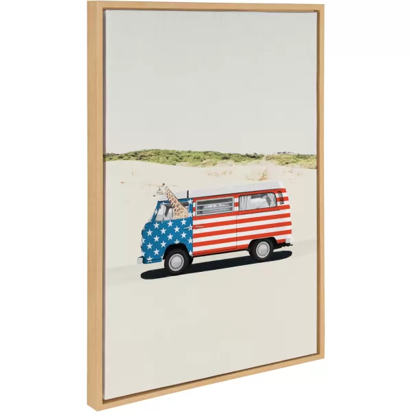 imageKate and Laurel Sylvie USA Retro Beach Van Framed Canvas Wall Art by July Art Prints 23x33 Natural Coastal Fourth of July Decor for WallNatural