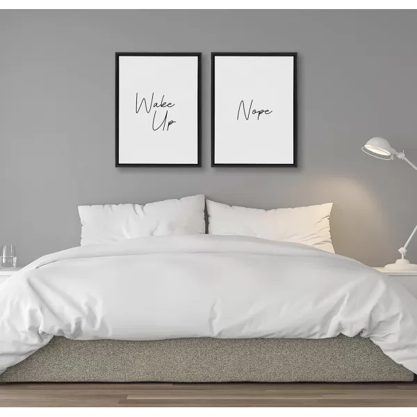 imageKate and Laurel Sylvie Wake Up and Nope Framed Canvas Wall Art Set by The Creative Bunch Studio 2 Piece 18x24 Natural Decorative Humor Art for WallBlack