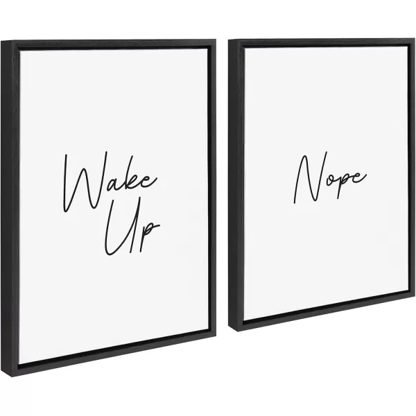 imageKate and Laurel Sylvie Wake Up and Nope Framed Canvas Wall Art Set by The Creative Bunch Studio 2 Piece 18x24 Natural Decorative Humor Art for WallBlack