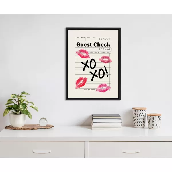 imageKate and Laurel Sylvie XOXO Kisses Guest Check Framed Canvas Wall Art by Alli Standefer 18x24 Black Modern Cute Lipstick Art for Wall