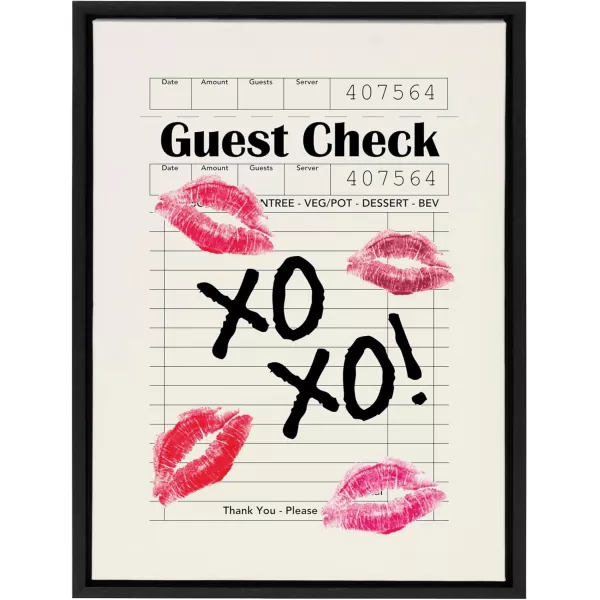 imageKate and Laurel Sylvie XOXO Kisses Guest Check Framed Canvas Wall Art by Alli Standefer 18x24 Black Modern Cute Lipstick Art for Wall