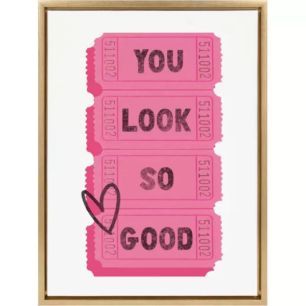 imageKate and Laurel Sylvie You Look So Good Pink Tickets Framed Canvas Wall Art by Alli Standefer 18x24 Bright Gold Admission Ticket Art for WallBright Gold